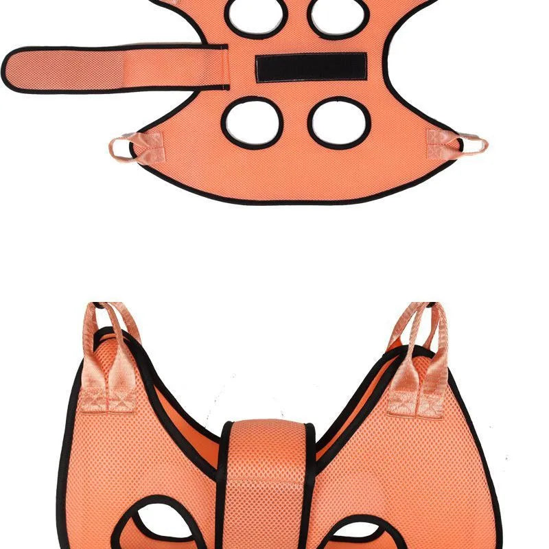 Pet grooming restraint hammock bag for cats shown in three sizes for nail clipping and bath time.