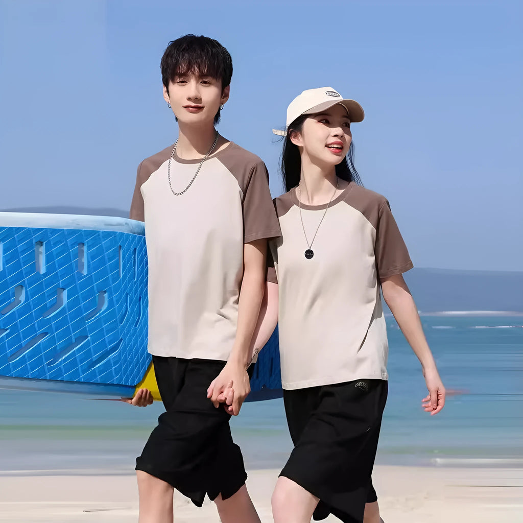 Loose fit round neck t-shirt in cotton blend fabric shown in A050 Apricot Army Green colour.