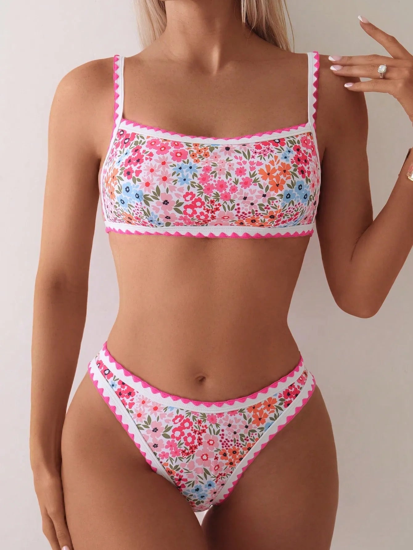 Women's printed lace-up front bikini swimsuit two-piece set