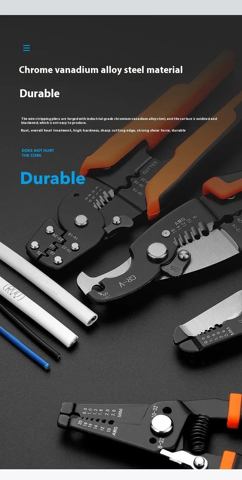 A fully automatic wire stripping pliers tool made from steel, shown in a box-mounted style.