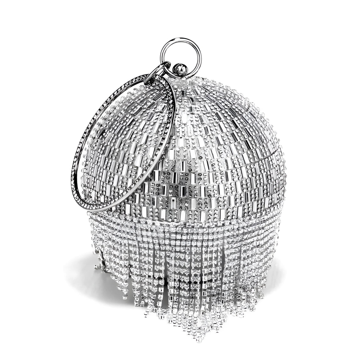 Shining rhinestone round tassel dinner bag in black with document pocket