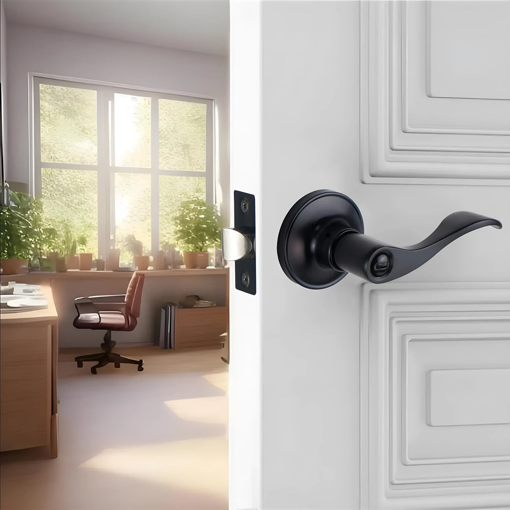 Stainless steel door handle lock with black finish, modern simplicity style for interior bedroom and bathroom doors
