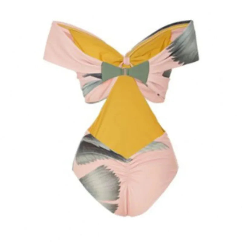 Women's pink polyester conjoined bikini set with matching skirt for swimming and wading