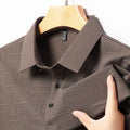 Men's slim fit lapel collar t-shirt in chemical fibre blend fabric, shown in multiple colour options