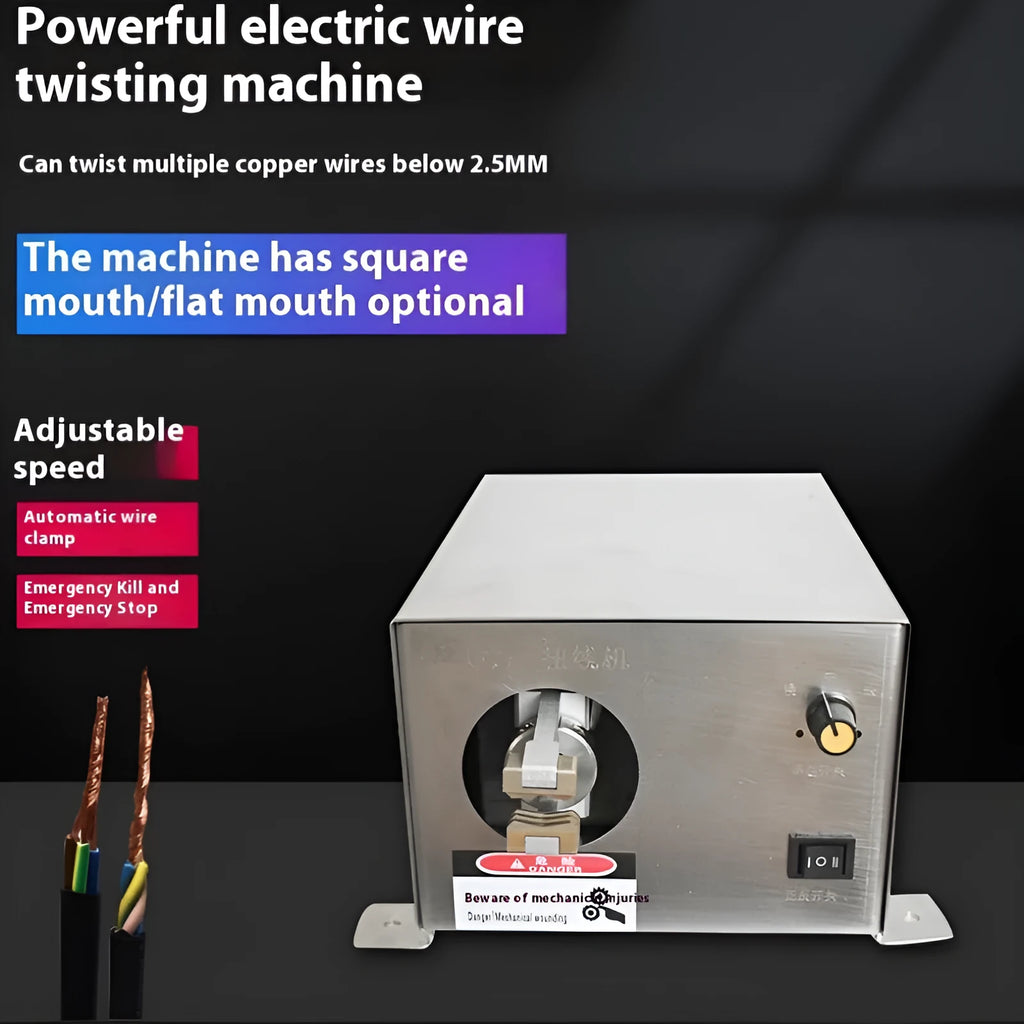 Compact desktop multi-strand copper wire twisting machine on workbench