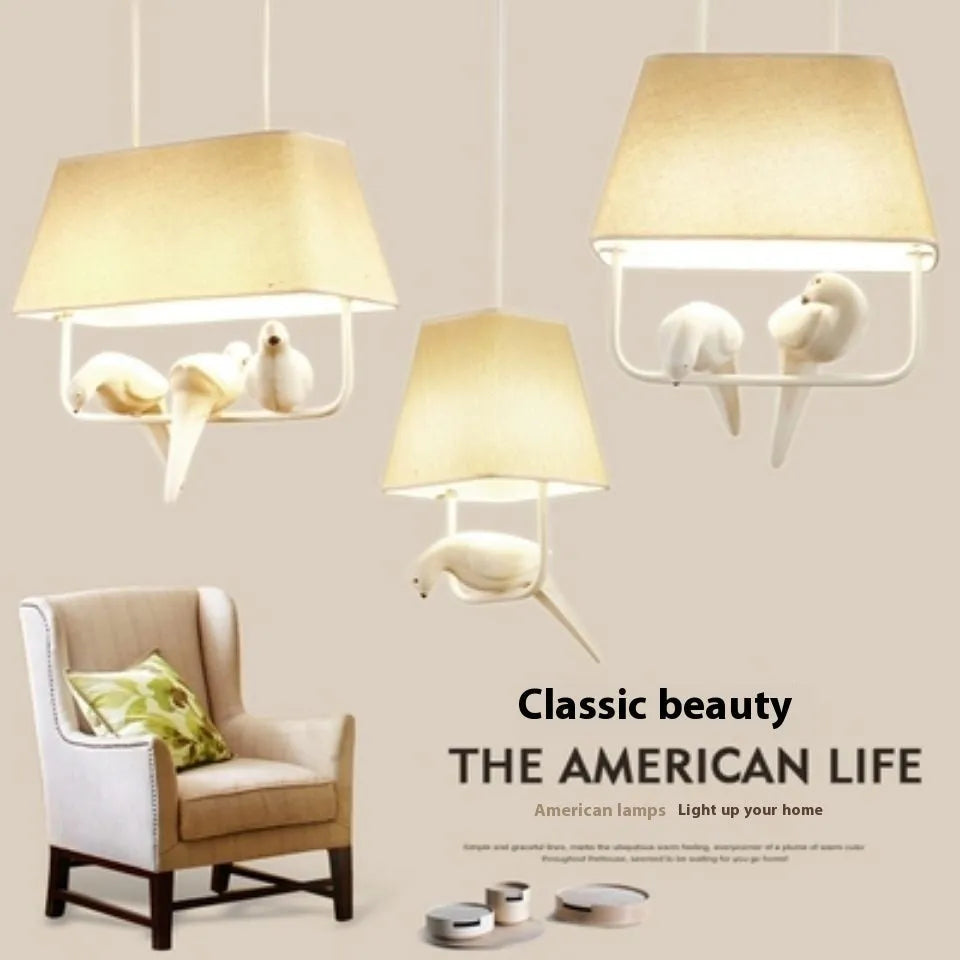 Bird chandelier ceiling lamp with fabric shade in bird designs for dining rooms and hallways