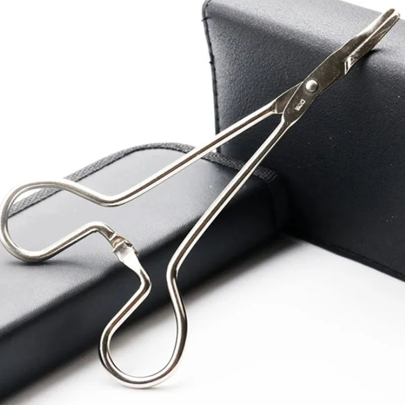 Silver stainless steel pet ear cleaning tweezers with anti-slip handle on a white background.