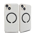 Leather phone case with MagSafe magnetic cross for iPhone 14 in black solid colour