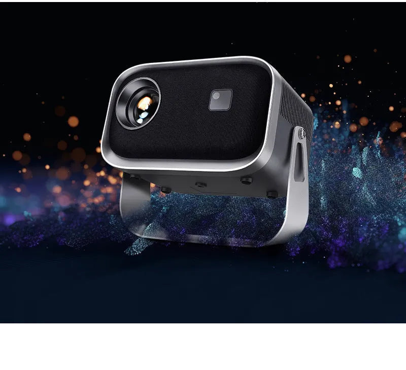 Home HD portable projector with bracket, 1280x720 resolution, and remote control on a table