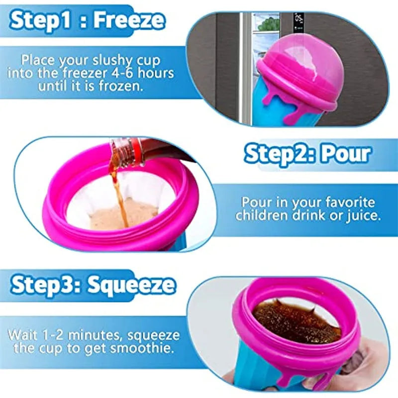 Blue 500ml slushy maker cup for homemade quick-frozen smoothies and ice cream.