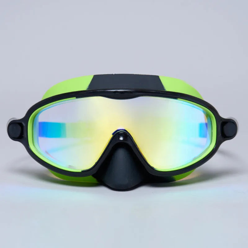 Children's large frame waterproof anti-fog outdoor swimming goggles in blue and yellow colour