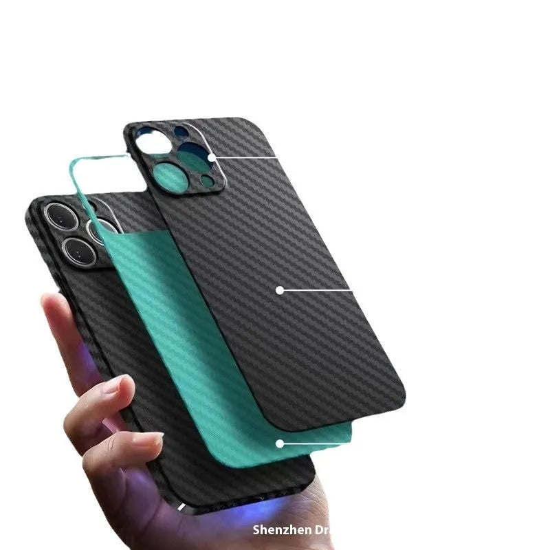 Carbon fiber phone case with drop resistance and heat dissipation for iPhone, black and gray colour