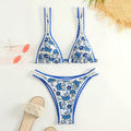 Women's printed bikini swimsuit with floral pattern quick-drying polyester fabric