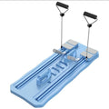 A portable blue ABS plastic fitness board for home core workouts on a flat surface.