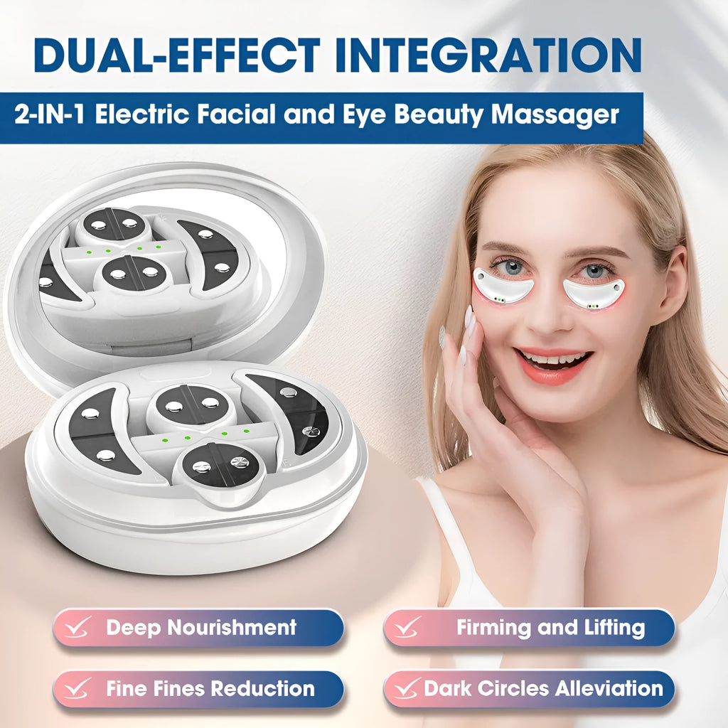 White wireless red light and EMS electric eye and facial massager device for home use.