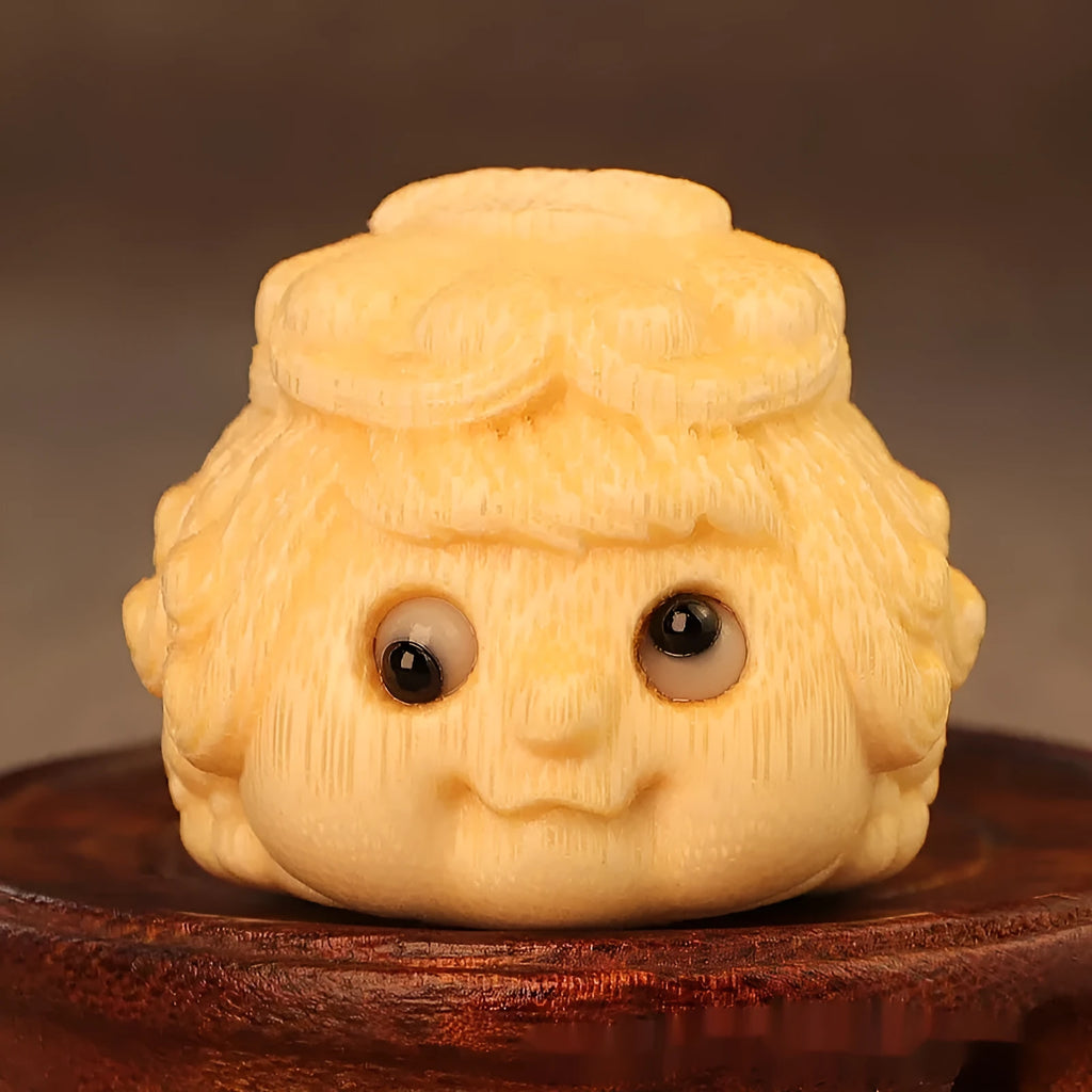 Golden toad and princess bamboo carving ornament in cute style, 5.0 scale.