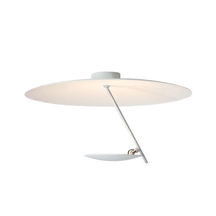 Modern circular iron ceiling lamp with a white powder-coated shade and integrated warm white LED light