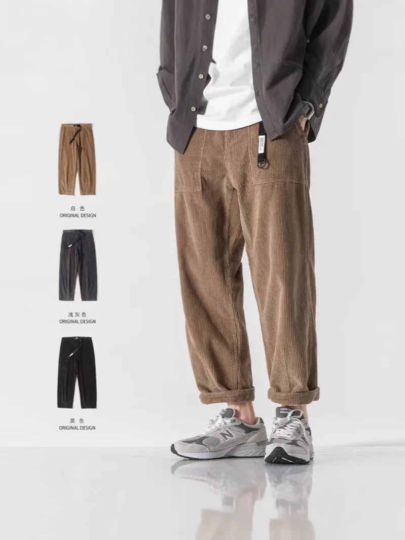 Loose straight-leg pants with tapered wide-leg design in chemical fibre blend fabric