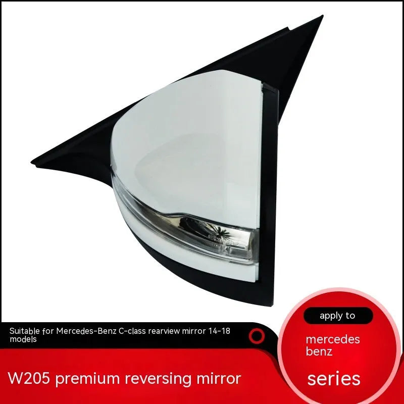 Mercedes-Benz W205 C-Class replacement rearview mirror assembly with ABS shell in black and white primer options