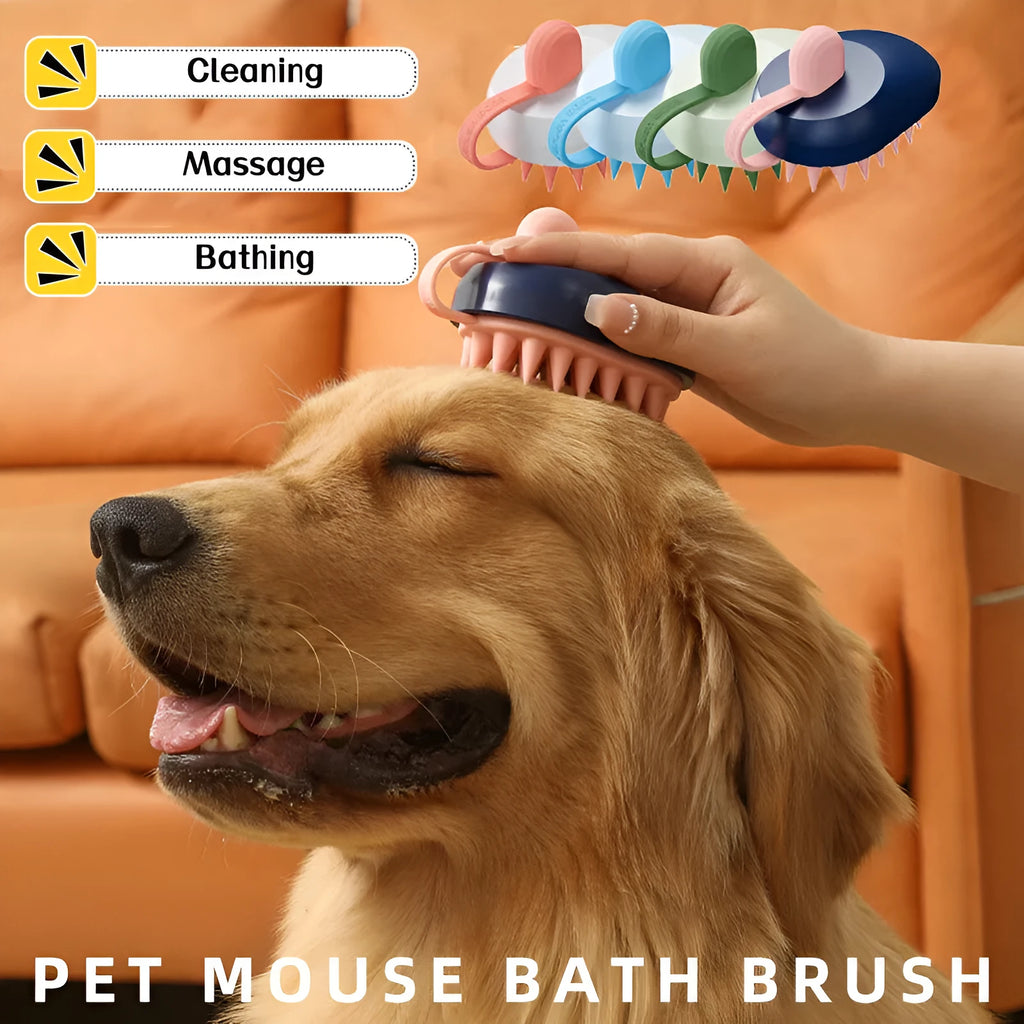 Soft silicone pet hair remover massage brush for dogs with ABS handle in four colour options