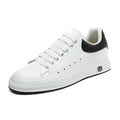 Men's white leather soft bottom casual shoes with rubber sole and round toe