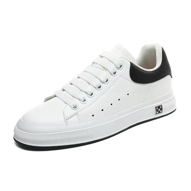 Men's white leather soft bottom casual shoes with rubber sole and round toe