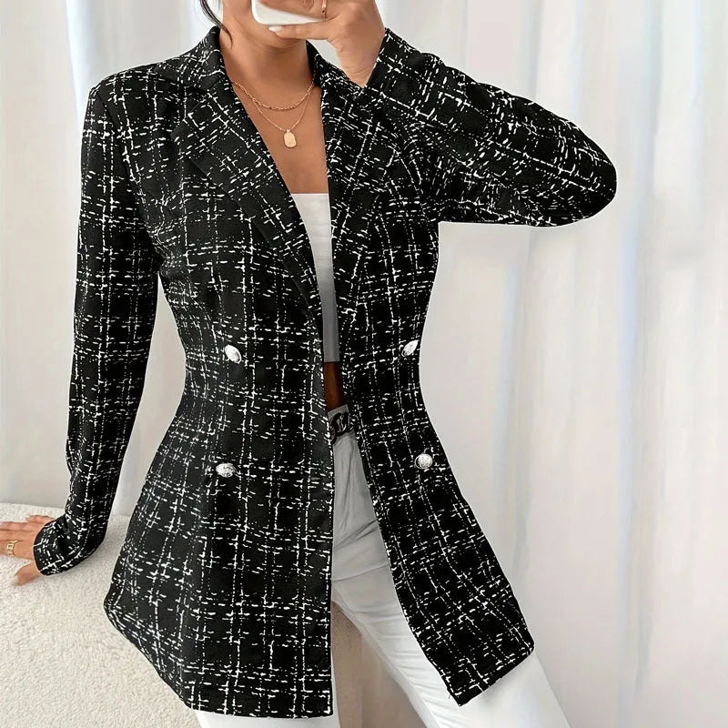 Polyester slim fit women's coat in black, medium 65cm length, regular sleeve, front view