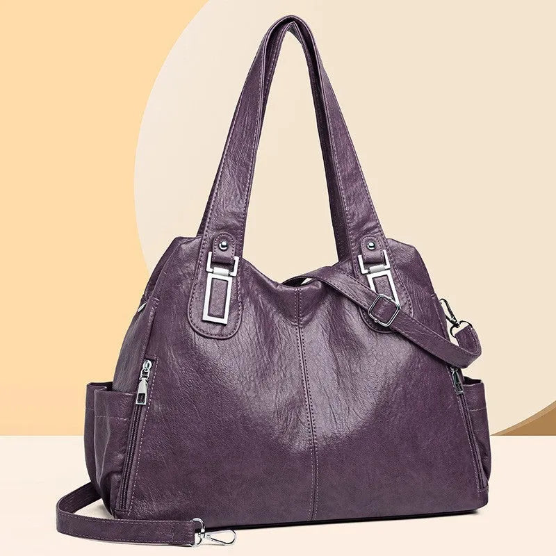 Soft PU leather large women's tote bag in square vertical shape with single shoulder strap