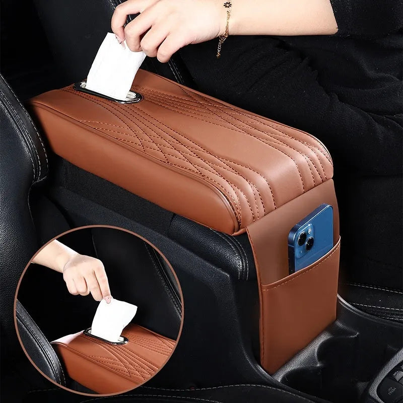 Leather automobile armrest box cover with angel pattern tissue storage in black large size
