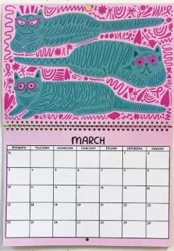 A4 portrait format cat-themed wall calendar for 2024 or 2025 year
