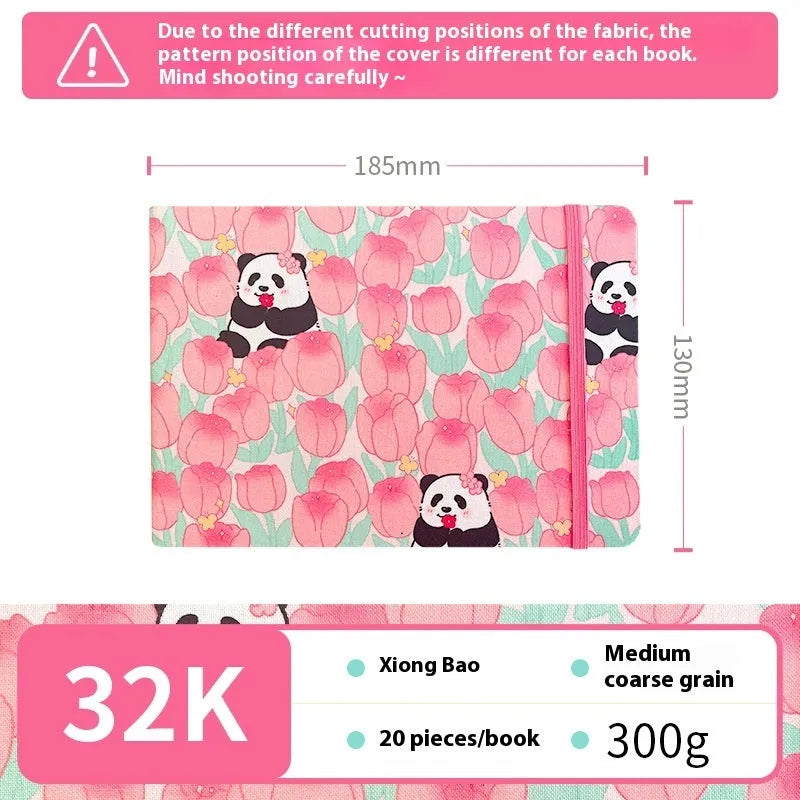 Feiluniao handmade fabric watercolour sketchbook with decorative cover, 185mm long.