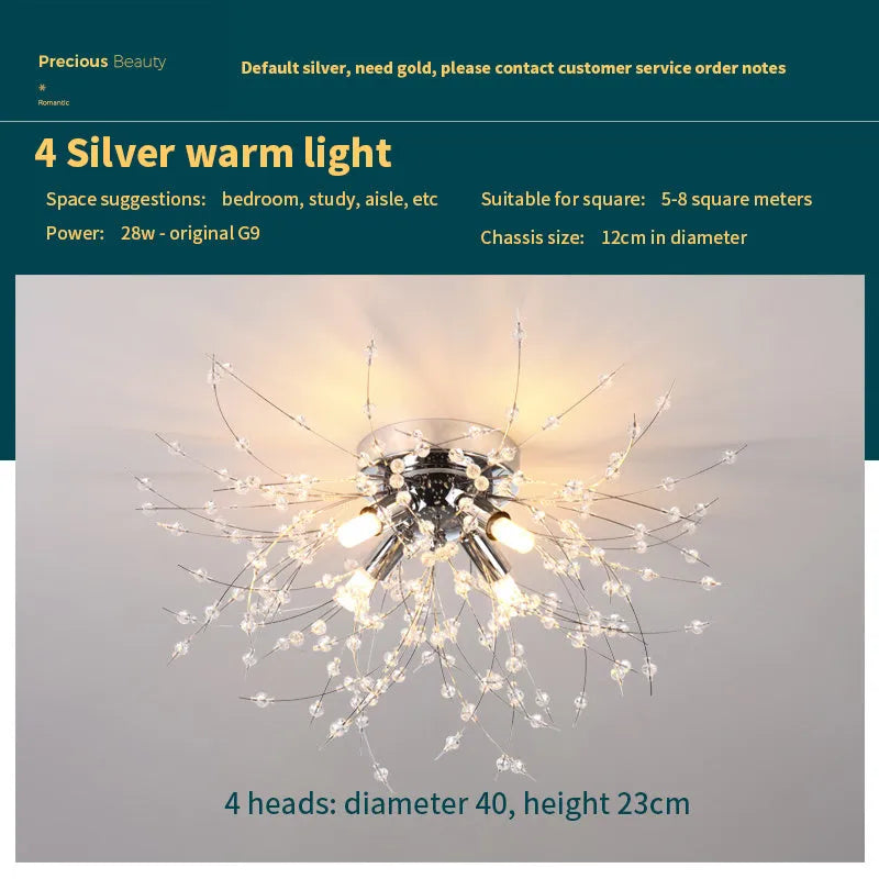 Dandelion crystal ceiling lamp wrought iron chrome 40cm round shade ceiling mounted