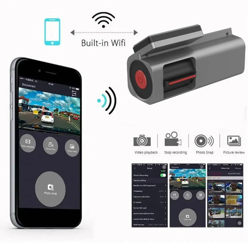 A380 hidden 4K wireless driving recorder with plastic housing and adhesive mount.