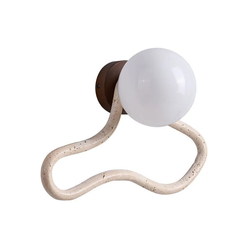 Middle Ancient style cream bedroom wall lamp with white travertine glass lampshade and solid wood base