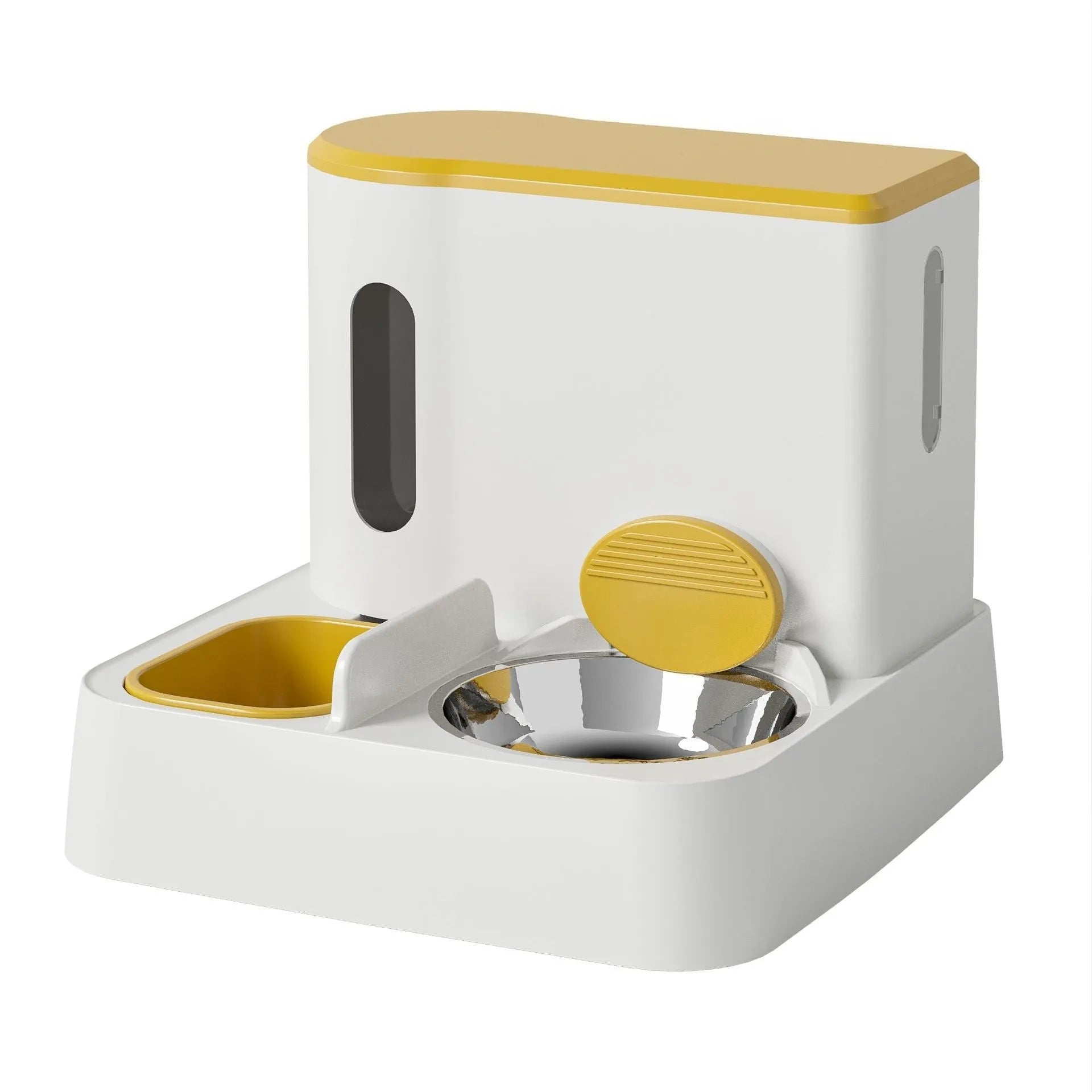 Grey cat automatic feeder with water dispenser and stainless steel bowls