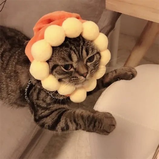 Sunflower cat headdress wig hat embroidered cloth pet costume accessory