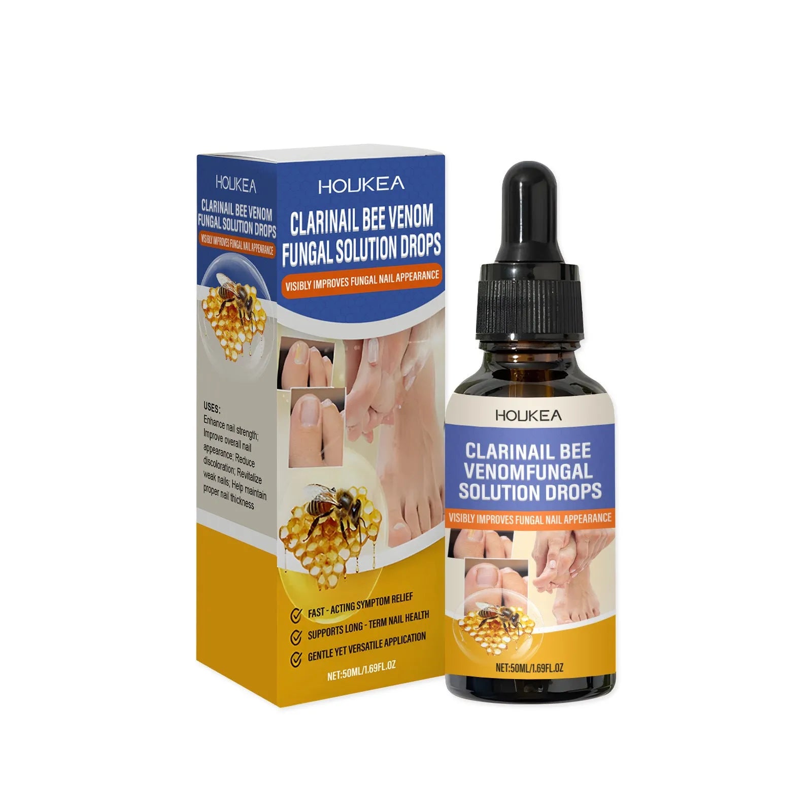 50ml nail fungus care solution bottle with bee venom and peppermint oil ingredients