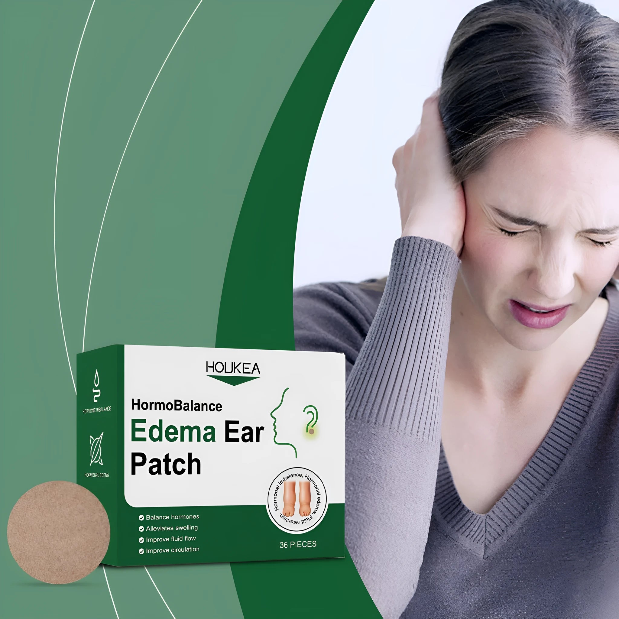 Edema Ear Patch with 36 tablets featuring wormwood and aesculus chinensis extracts for topical ear soothing