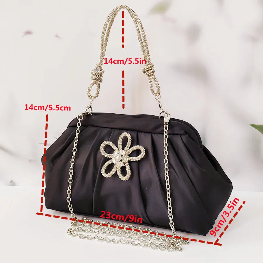 Women's soft polyester messenger bag in lavender purple with a chain strap and shell shape.