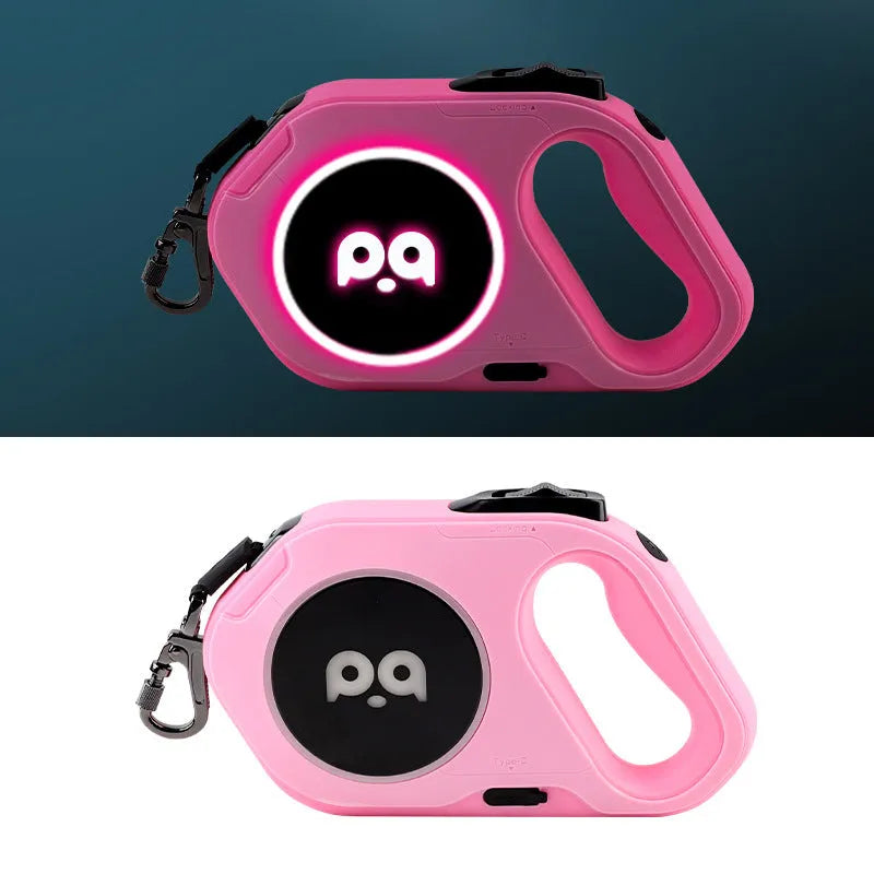 LED retractable dog leash 5m USB rechargeable in sky blue with ABS TPU PC silicone housing