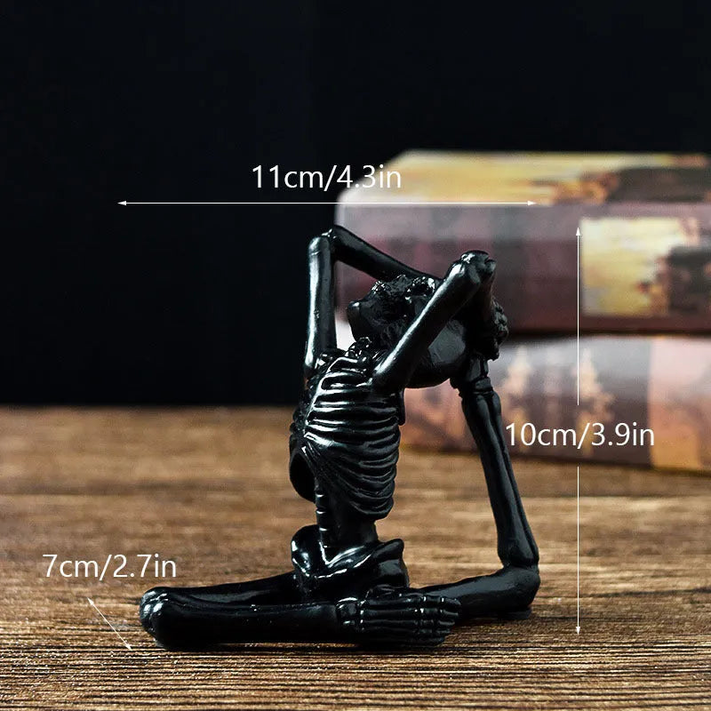 Detailed yoga skull skeleton model resin desktop ornament in black or white.
