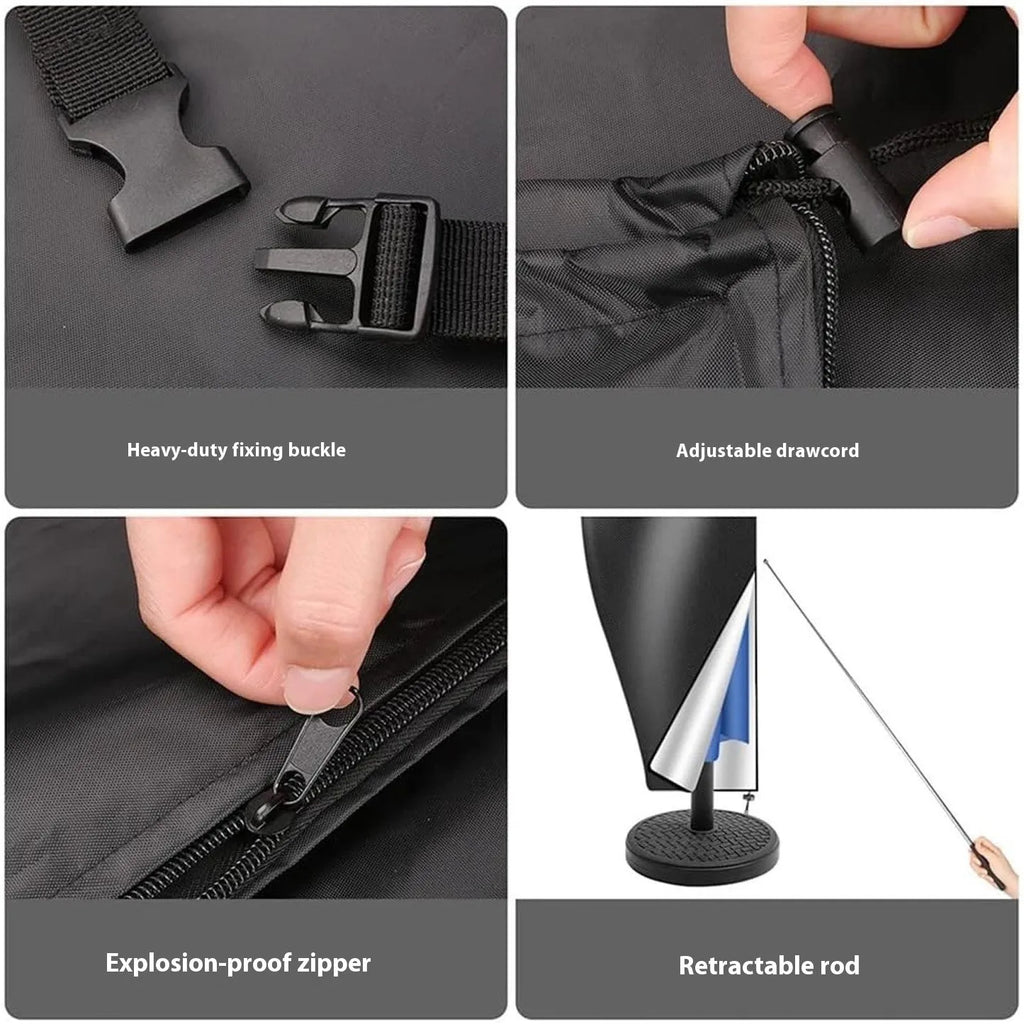 Grey waterproof Oxford cloth cover for a banana-shaped outdoor patio umbrella.