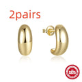 S925 sterling silver C-shaped ringstud earrings with a glossy gold electroplated finish.