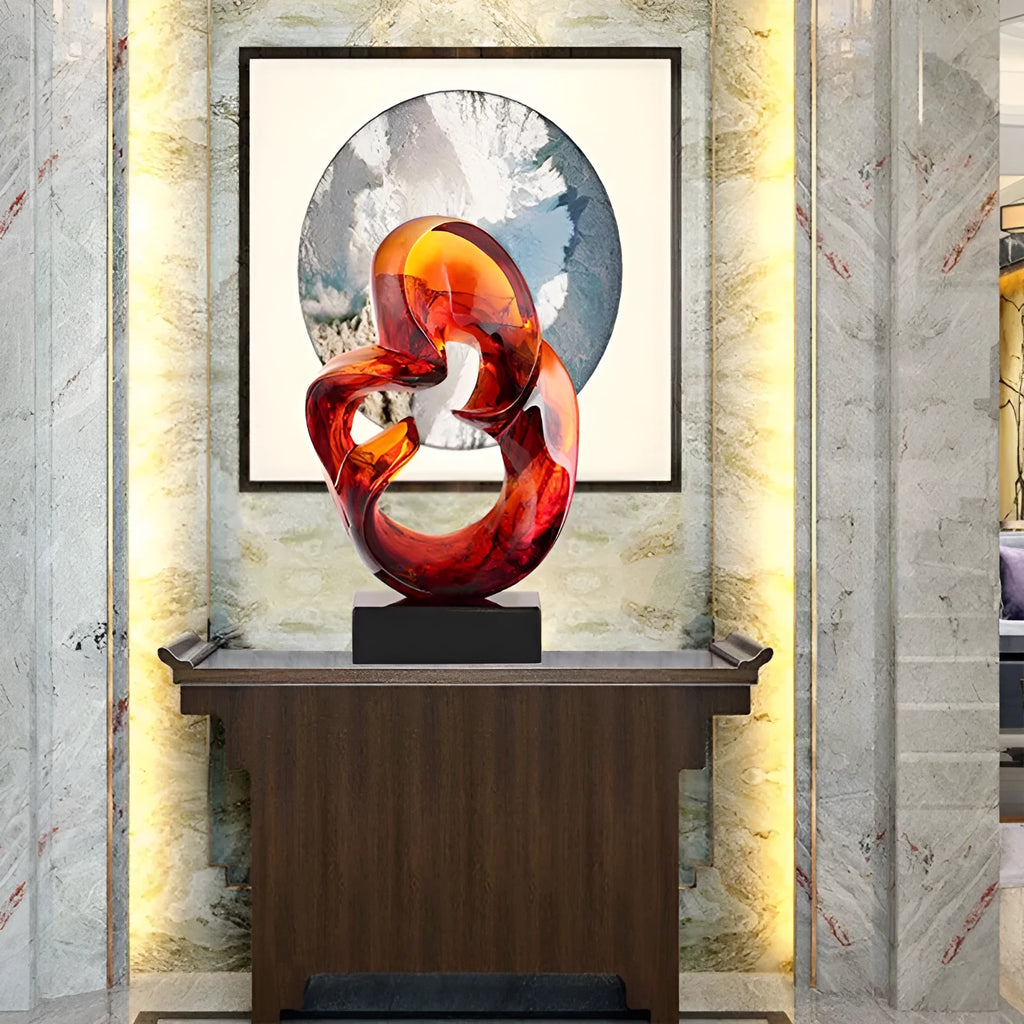 Transparent resin sculpture ornament in modern simplicity style, orange red or blue colour option
