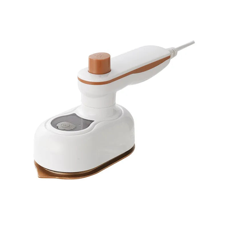 Mini garment steamer in white with steam and dry iron function for household and travel use