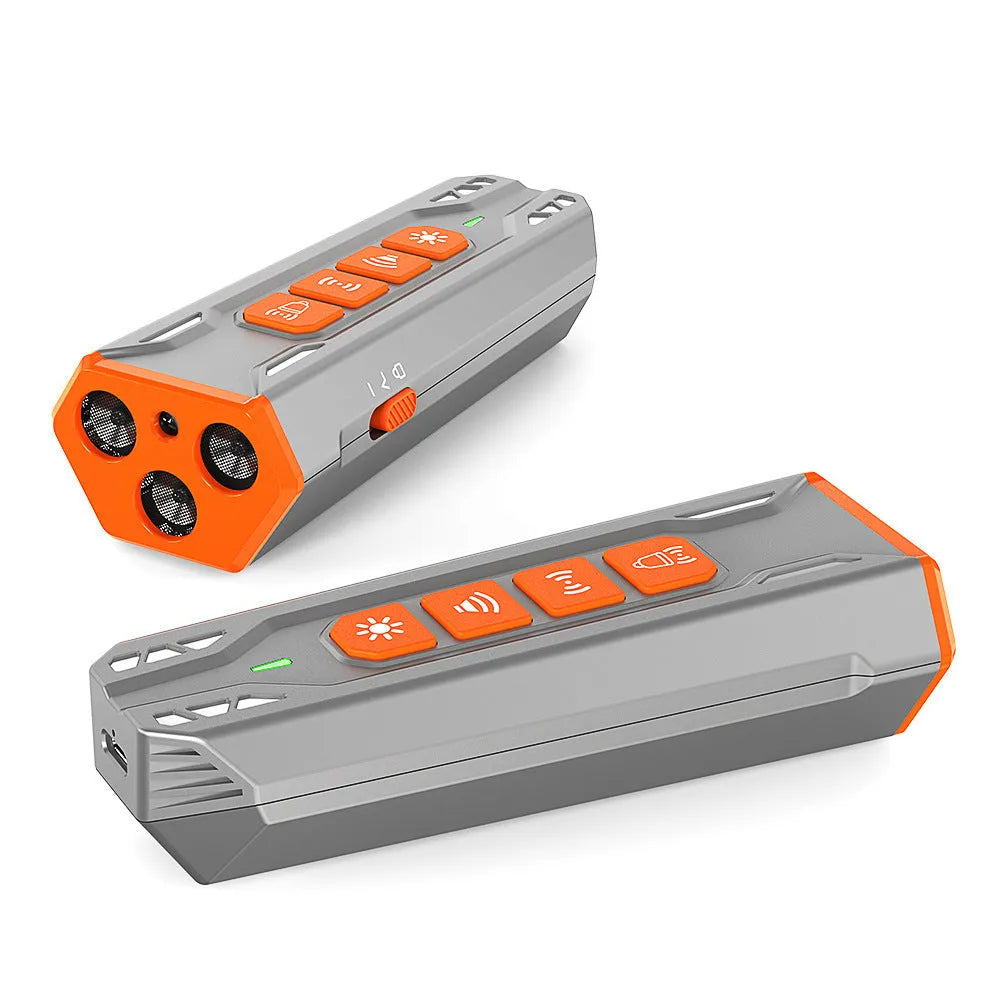 Three head ultrasonic dog trainer in grey orange and black and orange colours