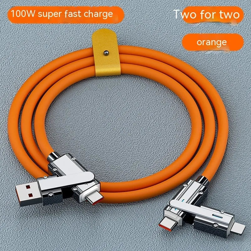 Fast charge mobile phone cable with zinc alloy connectors in orange, 1 metre length