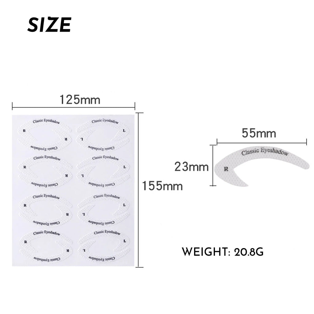 Set of four clear, flexible eyeliner and eyeshadow makeup stencil templates on a pink background.