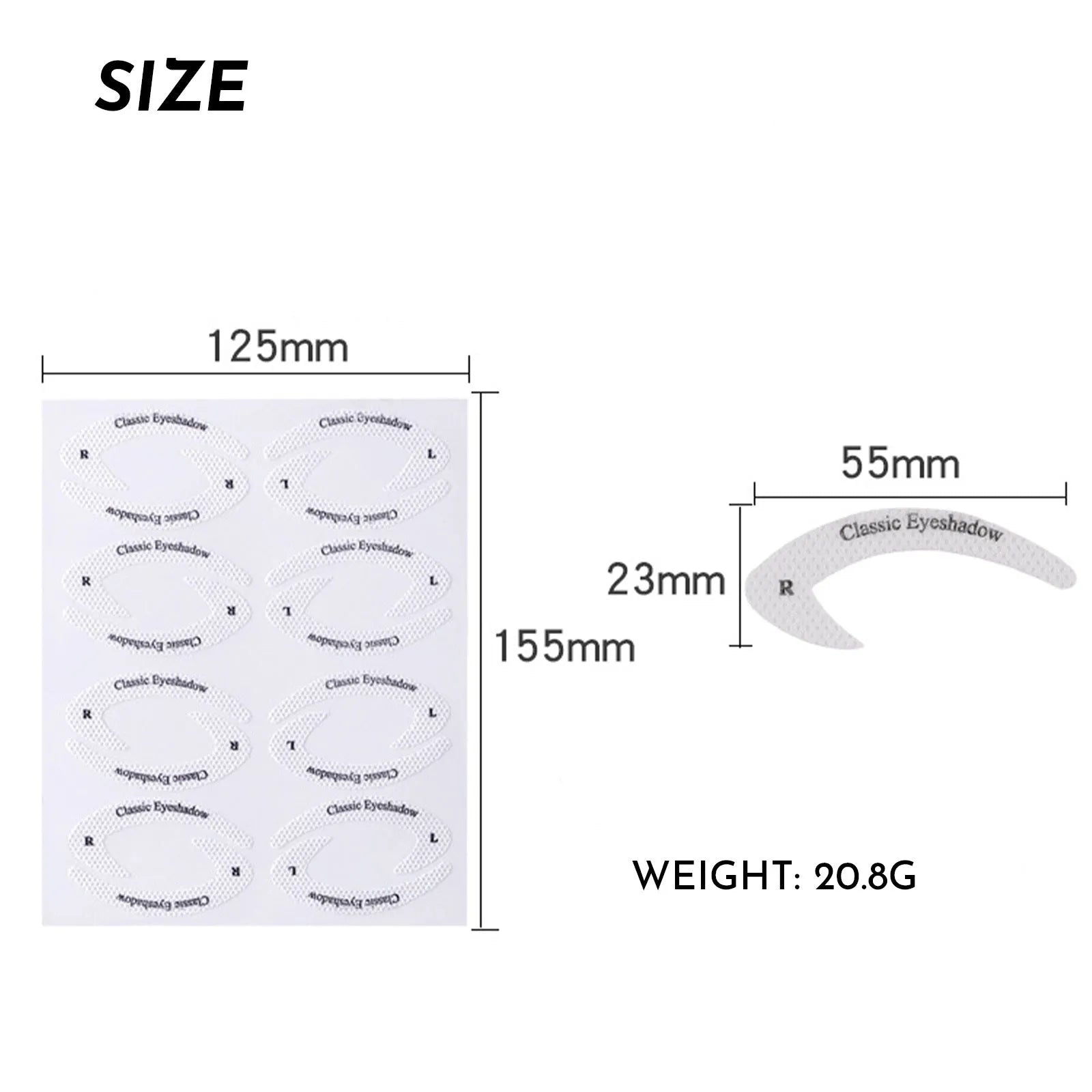 Set of four clear, flexible eyeliner and eyeshadow makeup stencil templates on a pink background.