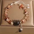 Crystal gravel kitten bracelet for women in pink crystal stone beads, light luxury style